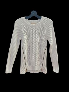 Michael Kors White Cable Knit Sweater with Zipper Accents -SZS